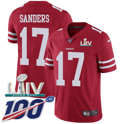 San Francisco 49ers Nike #17 Emmanuel Sanders Red Super Bowl LIV 2020 Team Color Youth Stitched NFL 100th Season Vapor Limited Jersey